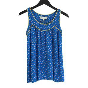 Vintage Inspired Blue Boho Floral Sleeveless Tank Top - Retro Print